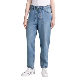 Tom Tailor DENIM Damen TTADEA BARREL Jeans mit Gürtel, blau, Uni, Gr. L