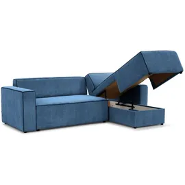 Fun Möbel Ecksofa Schlafsofa WALDO Stoff Poso Blau Ottomane Rechts - Blau