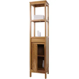 Mendler Teak-Hochschrank HWC-M74, Badschrank, 1 Tür 4 Fächer, hochwertiges B-Grade-Teak (Kernholz, 20-30 Jahre) 181x40x35cm