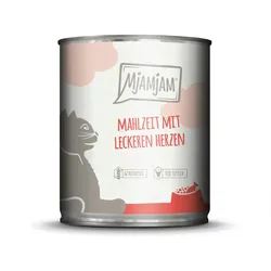 MJAMJAM Leckere Mahlzeit 800g Dose Katzennassfutter 6 x 800 Gramm Mahlzeit mit leckeren Herzen