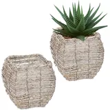 Blumentopf, Übertopf, Rattan Pflanzkorb, Pflanzentopf 2er Set, Pflanzenübertopf