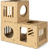 Navaris Katzentunnel aus Karton mit Kratzboards - 3tlg. Katzenhaus aus Pappe zum Zusammenstecken - Papphaus für Katzen - Katzenhöhle Haus Kartonhaus