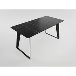 Esstisch FLORINT 160x80cm schwarze Keramikplatte schwarze Design-Tischkufen