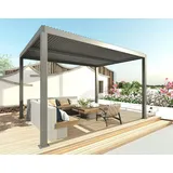 Mendler Pergola HWC-L46 mit Seitenwand, Gartenpavillon Lamellen-Pavillon Rollo, 10cm-Alu-Gestell, sturmfest 3x4m ~ anthrazit