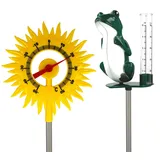 Lantelme Regenmesser Frosch und Gartenthermometer Sonne Regenmesser (Metall Erdspieße, inkl. 2x 40cm Erdspieß Metall)