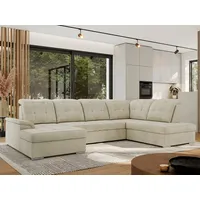 MKS Meble Ecksofa Wohnlandschaft U-Form, Sofa mit Schlaffunktion, Schlafsofa mit bettkasten, Couch mit Schlaffunktion - Beige Velvet - Madrito U - ... - Beige