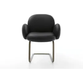 DeLife Freischwinger Nube-Flex mit Armlehnen Echt-Leder Schwarz Freischwinger flach Effektfinish Titan Taschenfederkern,