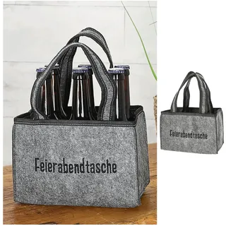 CEPEWA Flaschenträger Flaschenträger 'Feierabendtasche' 22,5x15x14cm grau Filz 6 Flaschen