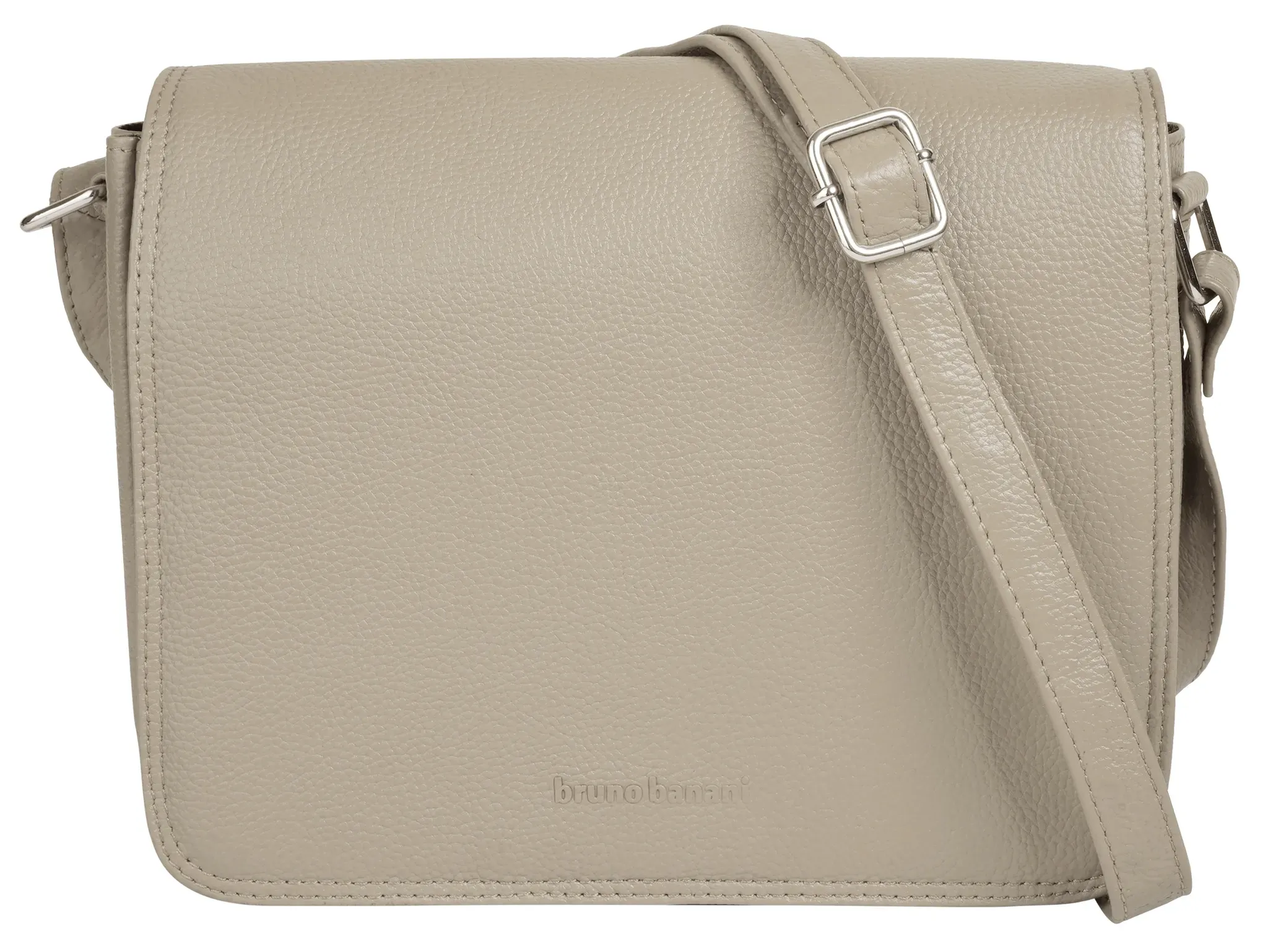 Umhängetasche BRUNO BANANI, Damen, Gr. B/H/T: 24cm x 19cm x 7cm onesize, beige, Leder, leicht glänzend, unifarben, Taschen Umhängetasche, echt Leder