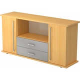 bümö Sideboard office Sideboard mit 2 Schübe & 2 Türen, Dekor: Buche - Griffe: Chromgriff braun