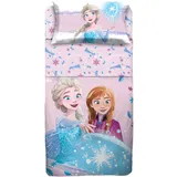 hermet Bettwäsche-Set für Einzelbett, Motiv: Die Eiskönigin, 100% Baumwolle, Bettwäsche-Set für Einzelbett, Bettdecke, Oberlaken mit Klappe, Spannbettlaken + Kissenbezug