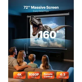 Vevor Motorisierte Projektionsleinwand, 1829 mm 4:3 1080 HD Elektrische Projektionsleinwand, Wandmontierter Projektionsprojektor mit Fernbedienung, Automatische Filmleinwand für das Familien-Heimbüro-Kino