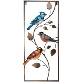 Harms Import Wandbild Wanddeko Außenbereich 2er Set Vögel Eulen Bunt Metall H 69,5 cm