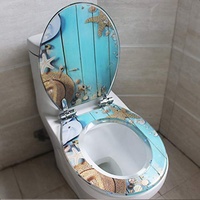 LIJBN Toilettendeckel, langsam schließender Kunstharz-Toilettensitz der Ocean-Serie mit Deckel, strapazierfähiger Toilettendeckel mit 3D-Effekten, echte Muscheln und Sand für U/V/O-Typ