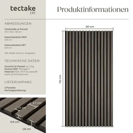 Tectake Wandpaneel Akustik Sonic Grau 2 St. 50 x 110 cm