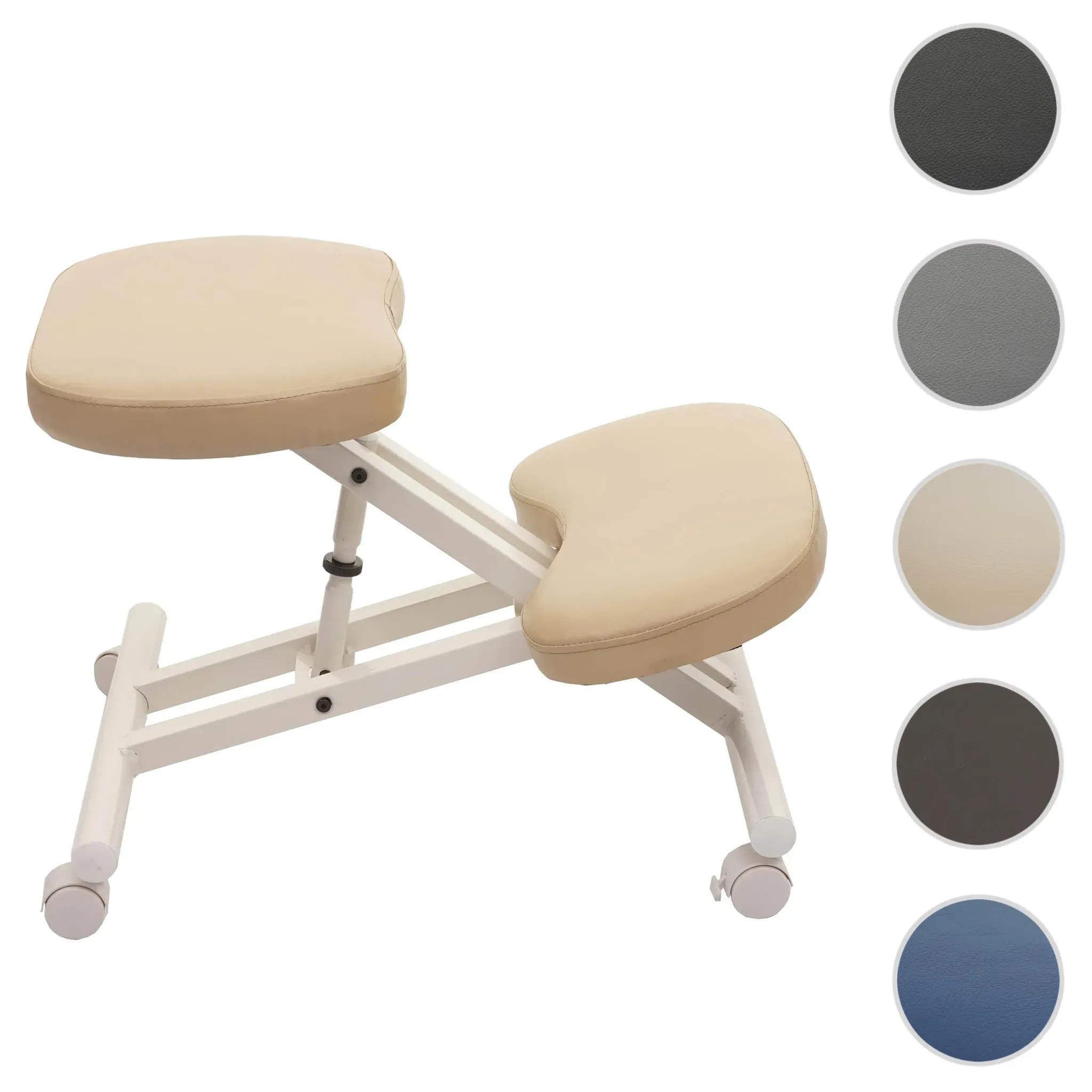 Kniestuhl HWC-E10, Sitzhocker Kniehocker, höhenverstellbar Rollen Kunstleder Metall MVG-zertifiziert ~ creme-beige