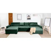 Wohnlandschaft COLLECTION AB "XXXL-Josy Relax U-Form Breite 352 cm, mit 2 gleich großen Recamieren", grün (grün, dunkelgrün), B:352cm H:41cm T:161cm, 100%Polyester, Sofas, inkl. Bettfunktion, Bettkasten, mit 4 Rückenkissen in zwei Größen
