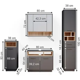 Vicco Beatrice 4-tlg. anthrazit matt/eiche/weiß