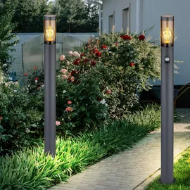 GLOBO Stehleuchte mit Bewegungsmelder Außenleuchte Sensor Standlampe Edelstahl anthrazit, rauch, 1x E27 Fassung, DxH 12,7x110cm, 2er Set