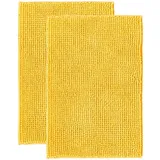 Decomira Badematte rutschfest | Als Badteppich Set kombinierbar | Badezimmer-Teppich Bad-Vorleger waschbar aus Chenille | Duschvorleger für Dusche, Badewannen, WC Deko | Gelb - 50x80 cm (2stk)