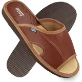 filsko® Bleik offene Herren Leder Hausschuhe Slippers Herren offen Naturleder 40 bis 47 - Braun - 47