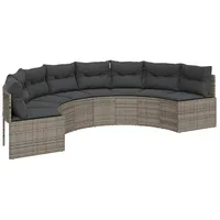 vidaXL Gartensofa mit Kissen Halbrund Grau Poly Rattan