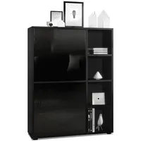 Vladon Highboard, Schwarz Hochglanz, 79x105.5x35.5 cm, Wohnzimmer, Kommoden &