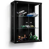 K-Möbel Hängevitrine Glas 2 höhenverstellbaren Glasböden - Glasvitrine hängend - Wandvitrine - Vitrinenschrank Sc... - Schwarz