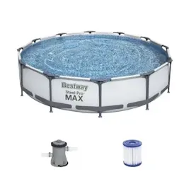 BESTWAY Steel Pro Max Frame Pool Set 366 x 76 cm lichtgrau inkl. Filterpumpe