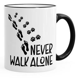 MoonWorks Tasse »Kaffee-Tasse Never walk alone Hund Pfoten Hundepfoten Pfotenabdrücke Hundebesitzer MoonWorks®«, Keramik schwarz