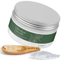 Mentholkristalle 100g - Beste Qualität für die Sauna - Kristalle aus reinem Menthol - Saunaaufgüsse - In wiederverschließbarer Dose inklusive Holz Dosierlöffel