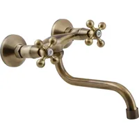 Kuchinox Stilo Wand-Waschtisch-/Spültischarmatur, S-Auslauf, Farbe Messing antik
