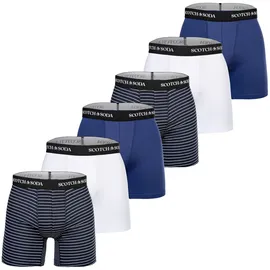 Scotch & Soda Boxershorts Solid Cotton Stretch Blau / Weiß XL 6er Pack