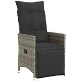 vidaXL Gartensessel Verstellbar mit Kissen Grau Poly Rattan