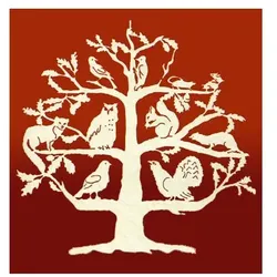 Taulin Erzgebirge Fensterbild Baum mit Tieren 35 x 27 cm