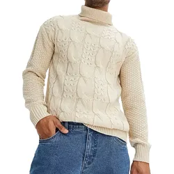 Herren Strick-Pullover Rollkragen-Pullover mit Zopfstrick-Muster Winter-Pulli 938114 Beige - 56/58
