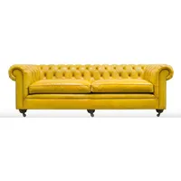 Casa Padrino Luxus Chesterfield 2er Sofa Gelb 242 x 100 x H. 71 cm - Luxus Leder Möbel