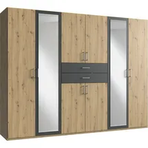 WIMEX Kleiderschrank WIMEX "Diver Drehtürenschrank mit Spiegel, 180, 225 o. 270cm breit", grau (artisan eiche, graphit, griffe alu), B:270cm H:207cm T:58cm, Schränke, Kleiderschrank, Bestseller Schlafzimmerschrank wahlweise 3 Innenausstattungen, Topseller
