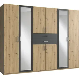 WIMEX Kleiderschrank WIMEX "Diver Drehtürenschrank mit Spiegel, 180, 225 o. 270cm breit", grau (artisan eiche, graphit, griffe alu), B:270cm H:207cm T:58cm, Schränke, Kleiderschrank, Bestseller Schlafzimmerschrank wahlweise 3 Innenausstattungen, Topseller