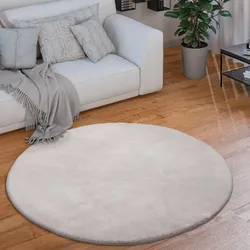 Teppich PACO HOME "Cadiz 630", silber, H:14mm Ø:120cm, Polyester, Teppiche, Kurzflor, Uni-Farben, besonders weich, waschbar, Wohnzimmer