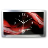 Kreative Feder Funkwanduhr 3D Designer-Wanduhr „Red Wave" aus gebürstetem Aluminium (3D-Wölbung; einzigartiges Zwei-Platten-Design; flüsterleises Uhrwerk) rot|schwarz 50 cm x 30 cm
