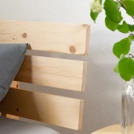 Homestyle4u Bett mit Lattenrost Holz Natur Holzbett 90x200 Einzelbett 90 x 200 cm Massivholzbett 90x200 Kiefer –