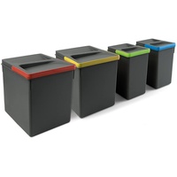 Emuca - Recycle Behälter für Küchenschublade, Höhe 266, 2x15L + 2x7L, Anthrazitgrauer Kunststoff, Kunststoff