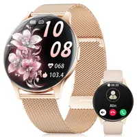 2026 Smartwatch Damen mit Telefonfunktion,1,43 zoll Amoled Touchscreen Fitnessuhr Damen mit 120+ Sportmodi,Herzfrequenz,SpO2,Schlafmonitor,Schrittzähler,IP68 Wasserdicht Sportuhr für Android iOS,Gold