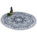 Relaxdays Mandala-Teppichläufer Ø 120 cm Creme/Schwarz