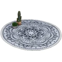 Relaxdays Mandala-Teppichläufer Ø 120 cm Creme/Schwarz