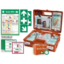 HM Arbeitsmedizin Verbandskoffer/Verbandskasten (K) -Komplettpaket- Erste Hilfe nach aktueller DIN 13157 für Betriebe -DSGVO- INKL. PERFORIERTEM VERBANDBUCH + Aushang + Aufkleber