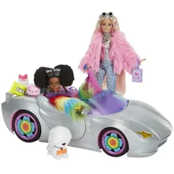 Mattel HKB01 - Barbie Extra - Cabrio inkl. 2 Puppen mit Haustieren und 14 Zubehörteile