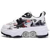 Schuhe Mit Rollen Versenkbarer Technischer Skateboardschuhe Sport Schuhe Kinder Rollschuhe Outdoor Turnschuhe Jungen und Mädchen 4 Rollschuhe, Black and red-37EU - 37 EU