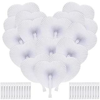 60 Stück Weiße Papierhandfächer, Stabil Faltfächer Klein, Handfächer als Gastgeschenk für Hochzeit, Geburtstag & DIY Deko